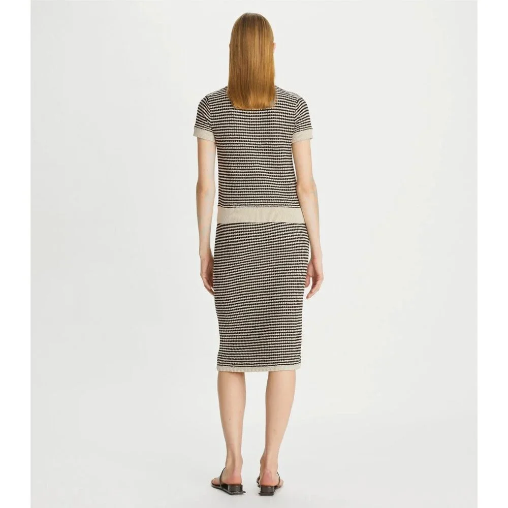 NWT Tory Burch stripe crochet drawstring knit midi skirt
